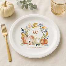 Herfst Aquarel Pompoenen Monogram Thanksgiving