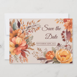 Herfst Aquarel Rustieke Bloem Save the Date Kaart