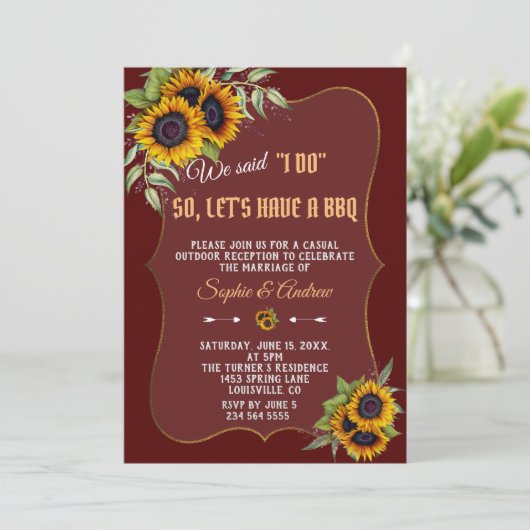 Herfst Aquarel Zonnebloemen Bourgondië I DO BBQ Kaart (Staand voorkant)