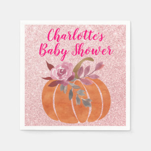Herfst Autumn Floral Pumpkin Baby shower Roos Gold Servet