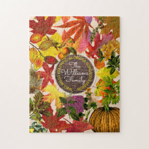 Herfst Autumn Leaves Collage Monogram  Hout Legpuzzel