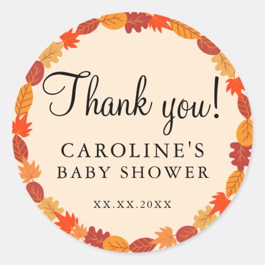 Herfst Autumn Leaves Halloween Baby shower Bedankt Ronde Sticker (Voorkant)