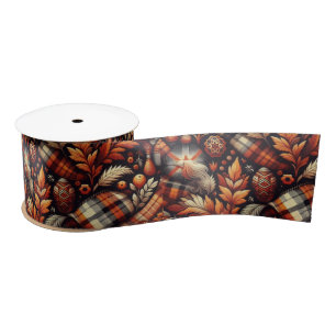Herfst Autumn Plaid bladeren Oranje zwarte patroon Lint