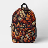 Herfst Autumn Plaid Bladeren Sinaasappel Black Bei Bedrukte Rugzak (Voorkant)