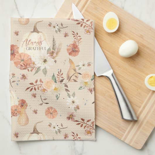 Herfst Autumn Pumpkin Leaves BOHO Floral Grateful Theedoek (Quarter Fold)