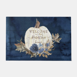 Herfst Autumn Pumpkin Navy Welkom Mat Familienaam