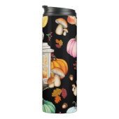 Herfst Autumn Pumpkin thema zwart Thermosbeker (Geroteerd rechts)