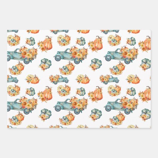 HERFST AUTUMN PUMPKINS WATERVERF FLOWERS TRUCKS INPAKPAPIER VEL (Voorkant 3)