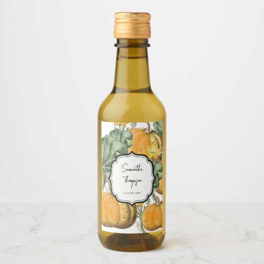 Herfst Autumn Waterverf pompoenen Wijn Etiket (Voorkant)