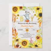 Herfst Baby Boy Douche Uitnodiging Zonnebloem Olif (Voorkant)