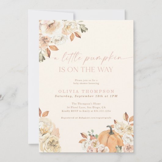 Herfst Baby Girl Baby shower | Roze een kleine pom Kaart (Voorkant)