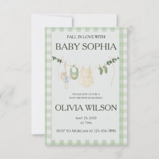 Herfst Baby Meisje Gingham Baby Shower Uitnodiging