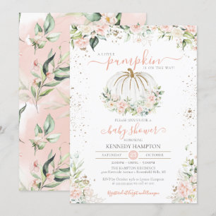 Herfst Baby shower Blush Pink & White Little Pumpk Kaart