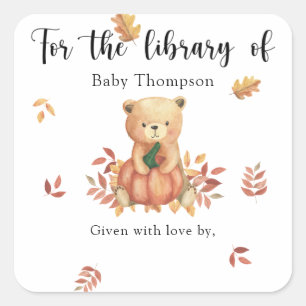 Herfst baby shower boekplaat, boeken voor baby vierkante sticker