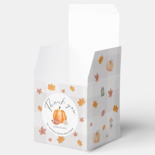 Herfst Baby shower, Genderneutraal, Pompoen Bedankdoosjes (Geopend)