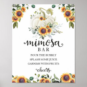 Herfst Baby shower Greenery Mimosa Bar Sign Poster