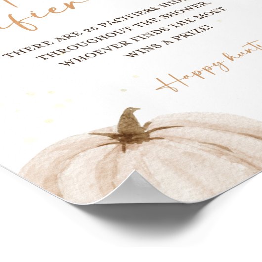 Herfst Baby shower Het Pacifier Hunt Teken Poster (Hoek)