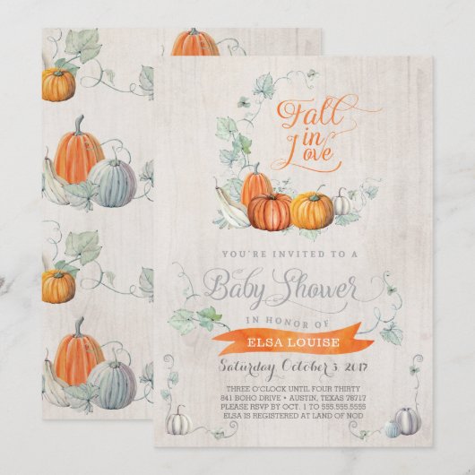 Herfst Baby Shower Invitations - Autumn Pumpkins Kaart (Voorkant / Achterkant)