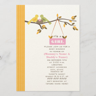 Herfst Baby shower mama en papa vogels en roze eie Kaart