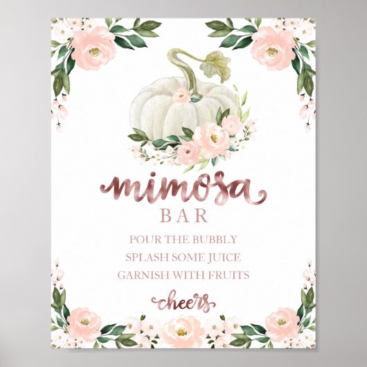 Herfst Baby shower Roze Gold Mimosa Bar Poster (Voorkant)