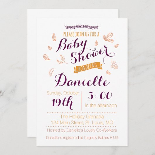 Herfst Baby shower Uitnodiging (Voorkant / Achterkant)