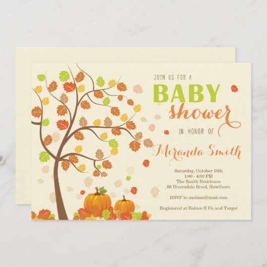Herfst Baby shower Uitnodiging/Herfst Uitnodiging (Voorkant / Achterkant)