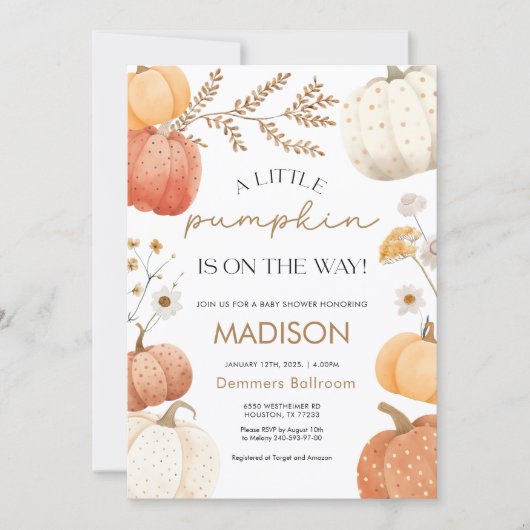Herfst baby shower Uitnodiging Pompoen (Voorkant)