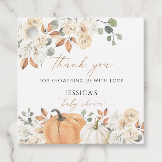Herfst baby shower vierkant favor tag, Bedankt tag Bedankjes Labels (Voorkant)