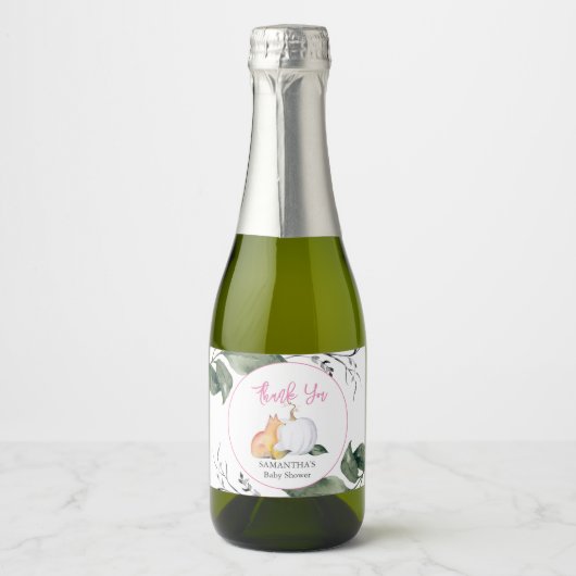 Herfst Baby shower Voedsel Drink labels Sparkling Wijnetiket (Voorkant)