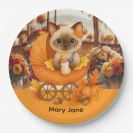 Herfst Baby shower voor kattenliefhebbers Papieren Bordje