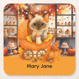 Herfst Baby shower voor kattenliefhebbers Vierkante Kartonnen Onderzetter