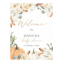 Herfst baby shower welkom teken, kleine pompoen te