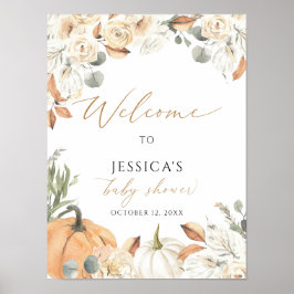 Herfst baby shower welkom teken, kleine pompoen te poster