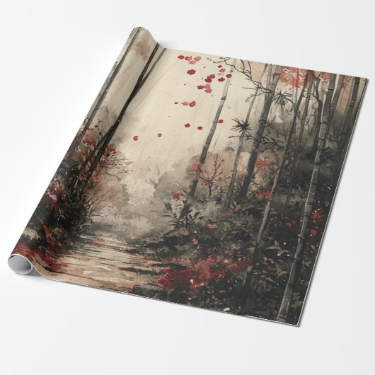 Herfst Bamboepad Inktwassing Cadeaupapier (Uitgerold)