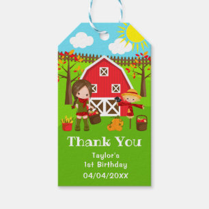 Herfst Barnyard Verjaardag Bruin Haar Meisje Dank Cadeaulabel