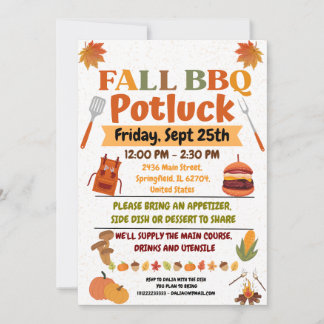 Herfst BBQ Potluck Invitation Kaart