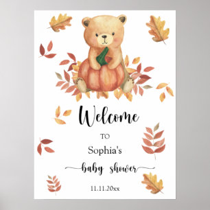 Herfst Beer met pompoen - Welkom baby shower Poster