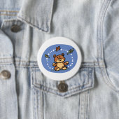 Herfst Beer met vallende bladeren Ronde Button 7,6 Cm (In situ)