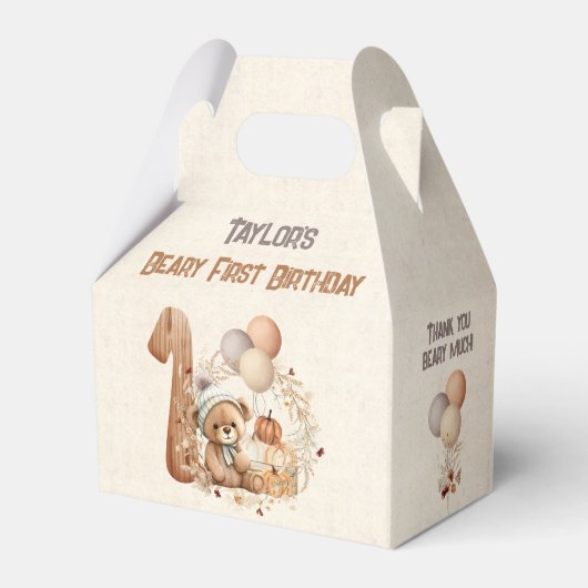 Herfst Beer Pompoen Boy 1e Verjaardag Gable Bedankdoosjes (Voorkant Zijde)