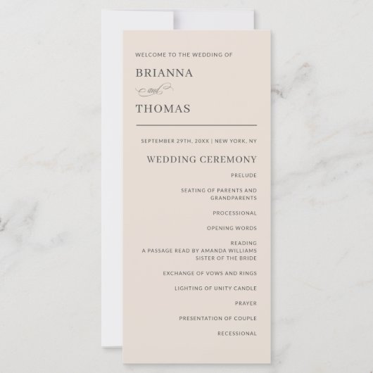 Herfst Beige Eenvoudig Elegant Huwelijksprogramma (Voorkant)