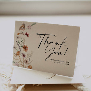 Herfst Beige Floral Baby shower Dank u kaart