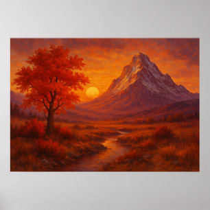 Herfst berg zonsondergang landschap schilderij pos poster