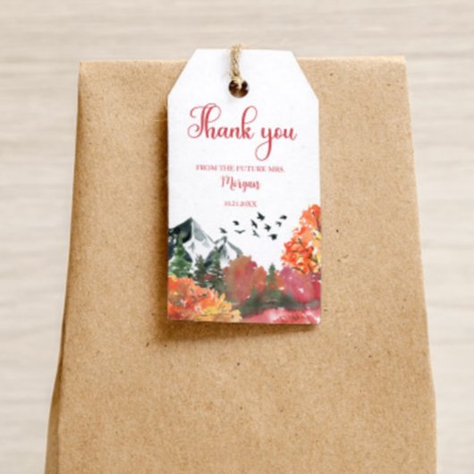 Herfst Bergbos Bruiloft Dank Cadeaulabel