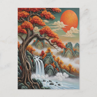 Herfst berglandschap met waterval briefkaart