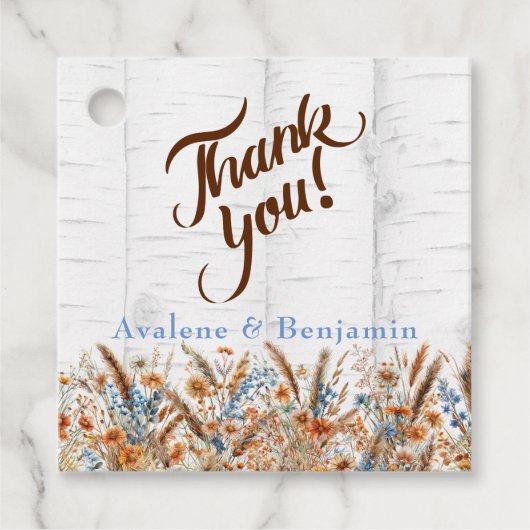 Herfst Birch Tree en Wildflowers Wedding Dank U Bedankjes Labels (Voorkant)