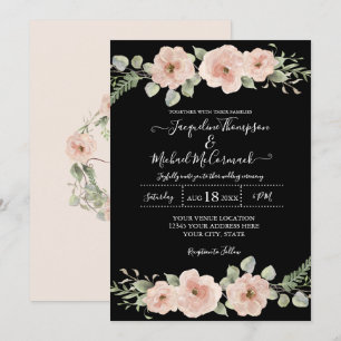 Herfst Black Blush Waterverf Floral Roos Wedding Kaart