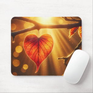 Herfst blad hart met zon gloed muismat