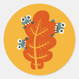 Herfst blad met leuke en Schattigee beestjes - gee Ronde Sticker