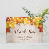 Herfst Blad Slingerlichten Rustiek Bedankkaart (Staand voorkant)