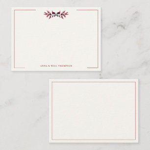 herfst bladeren bordeaux elegante bruiloft paar notitiekaartje